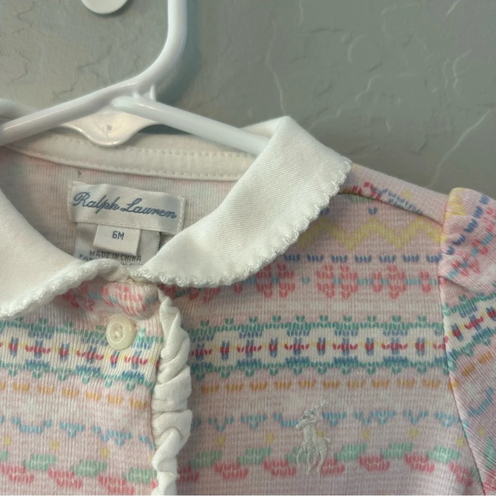 Ralph Lauren light pink fair isle print ruffled coverall size 6 months